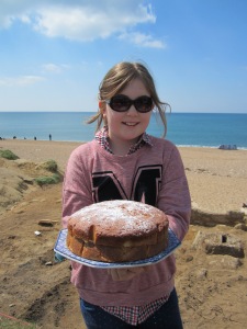 Masiey with her yummy cake, it did not last long.