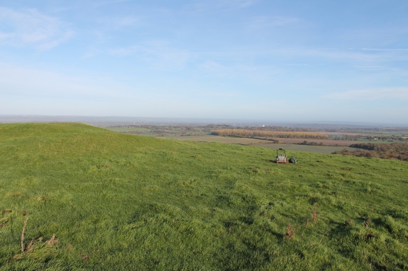 Early morning on Cley Hill  with my resistivity meter for scale. Not much use for anything else at the moment.