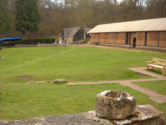The completed West Range cover building. Important Roman guests would have entered the centre of the West Range where there is an open door in the photo. We all enter via the back door which is beside the hedge top left of the picture.