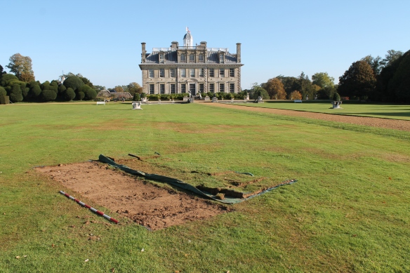 The trench early this morning carefully stripped of turf by the Kingston Lacy garden team