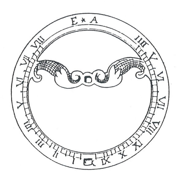 A drawing of the sundial showing the decoration and sequence of roman numerals