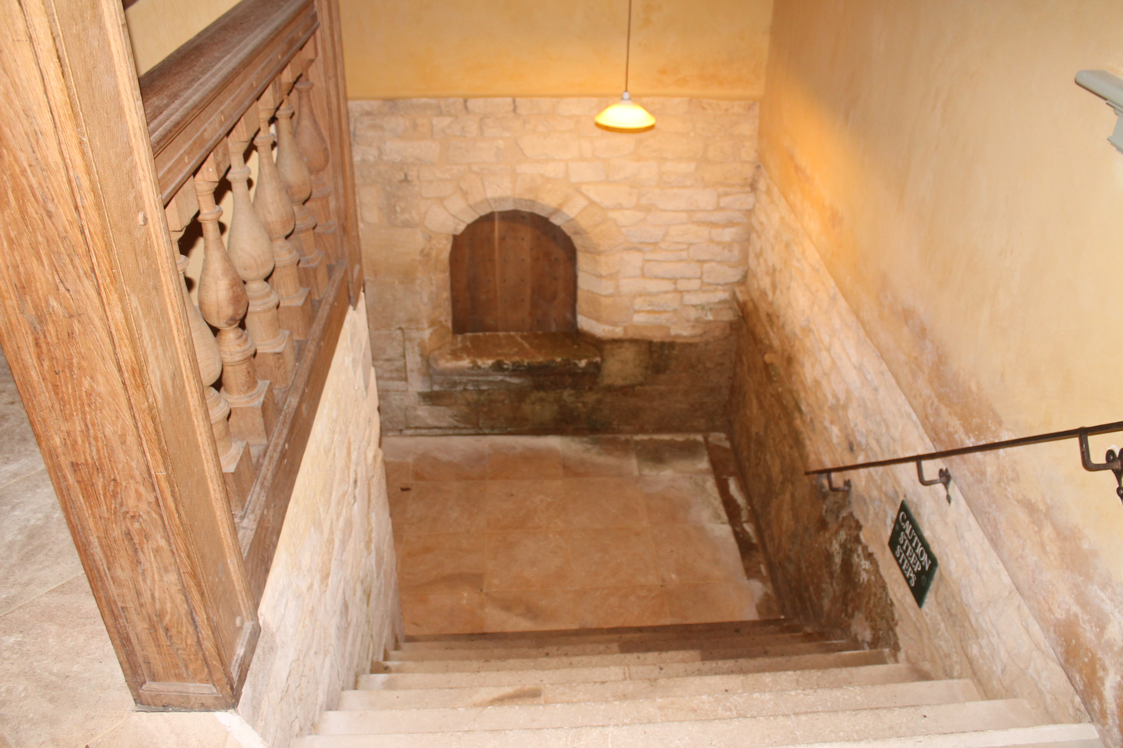 The stairs down to the 17th century basement kitchen infilled about 100 years ago and dug out again in the 1990s when Lodge Park was restored.